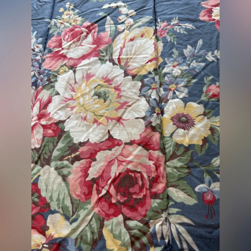 Ralph Lauren KIMBERLY Floral CABBAGE ROSE Twin Comforter Vintage Blue Label